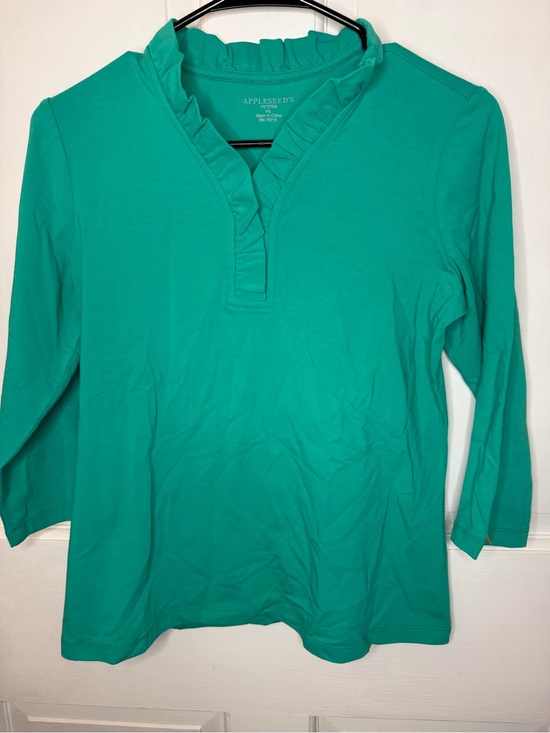 Appleseed's Tops - Appleseed's Teal Ruffle V-Neck 3/4 Sleeve Top